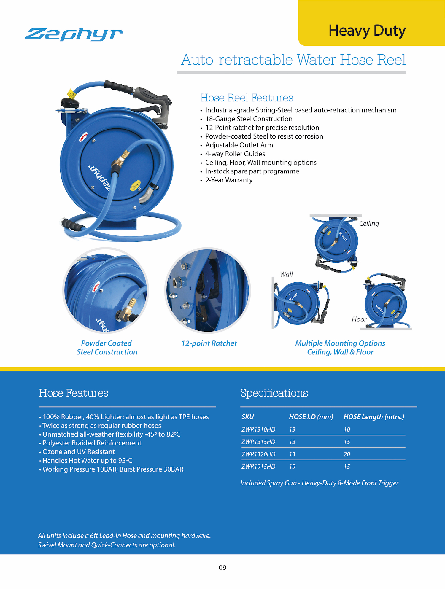 Heavy-Duty Auto-Retractable Water Hose Reel