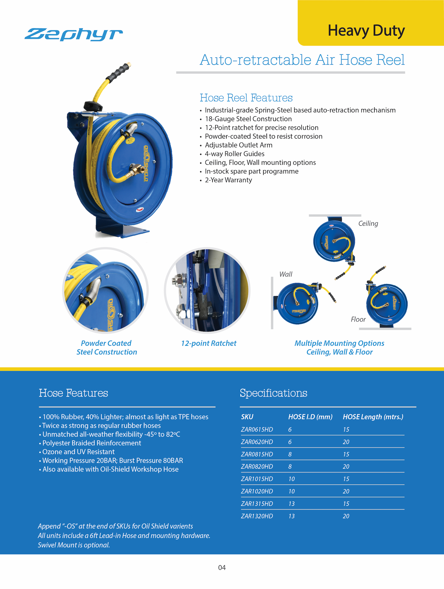 Heavy-Duty Auto-Retractable Air Hose Reel